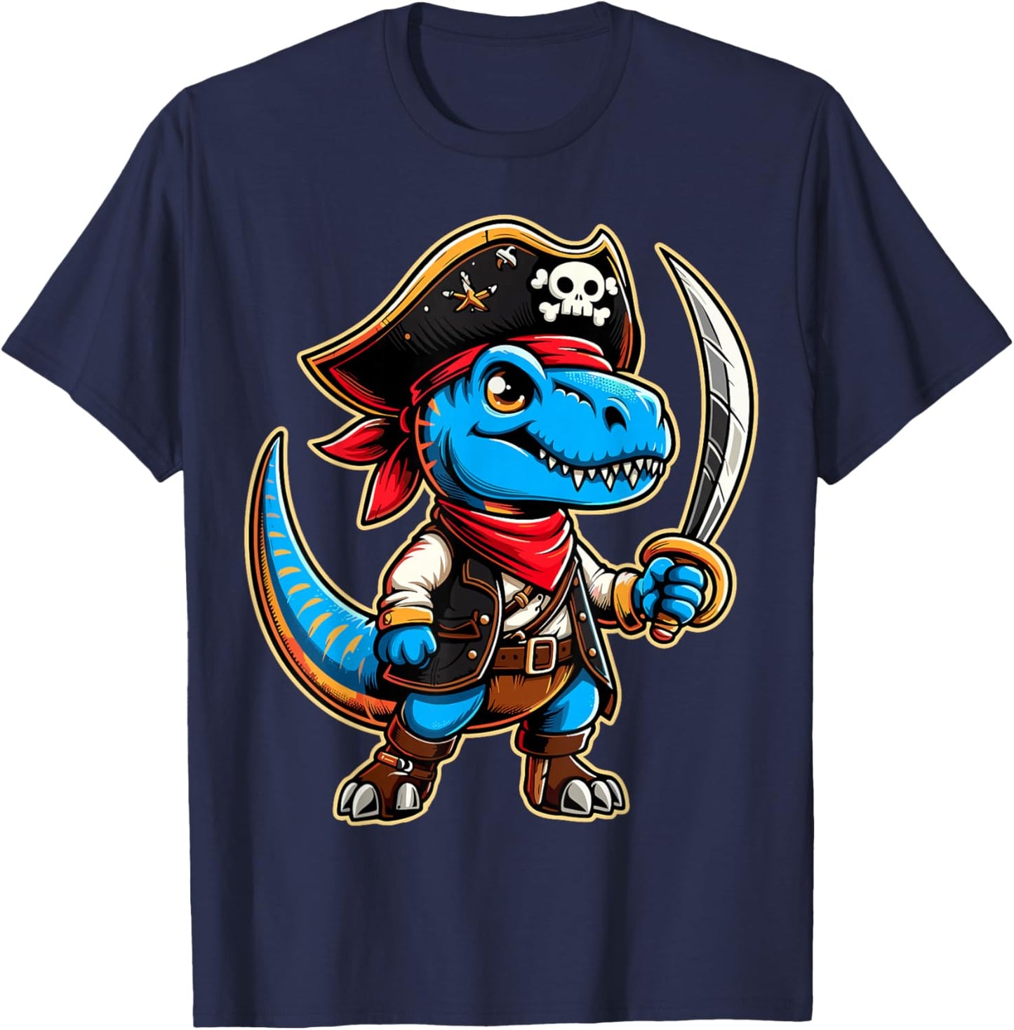 Pirate Dinosaur T Rex Kids Halloween T-Shirt - T-Shirt | Navy