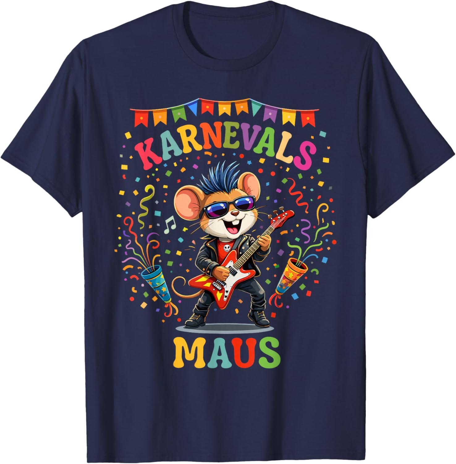 Men Boys Carnival Mouse Rock Outfit for Cologne Alaaf T-Shirt - T-Shirt | Navy