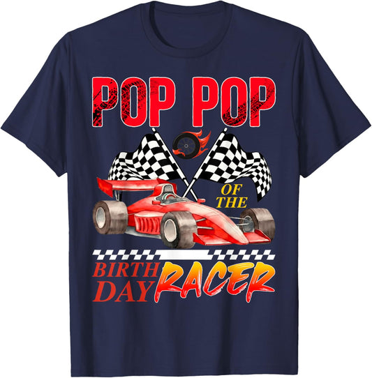 Race Car Pop Pop of The Birthday Racer Racing Family T-Shirt - T-Shirt | Navy