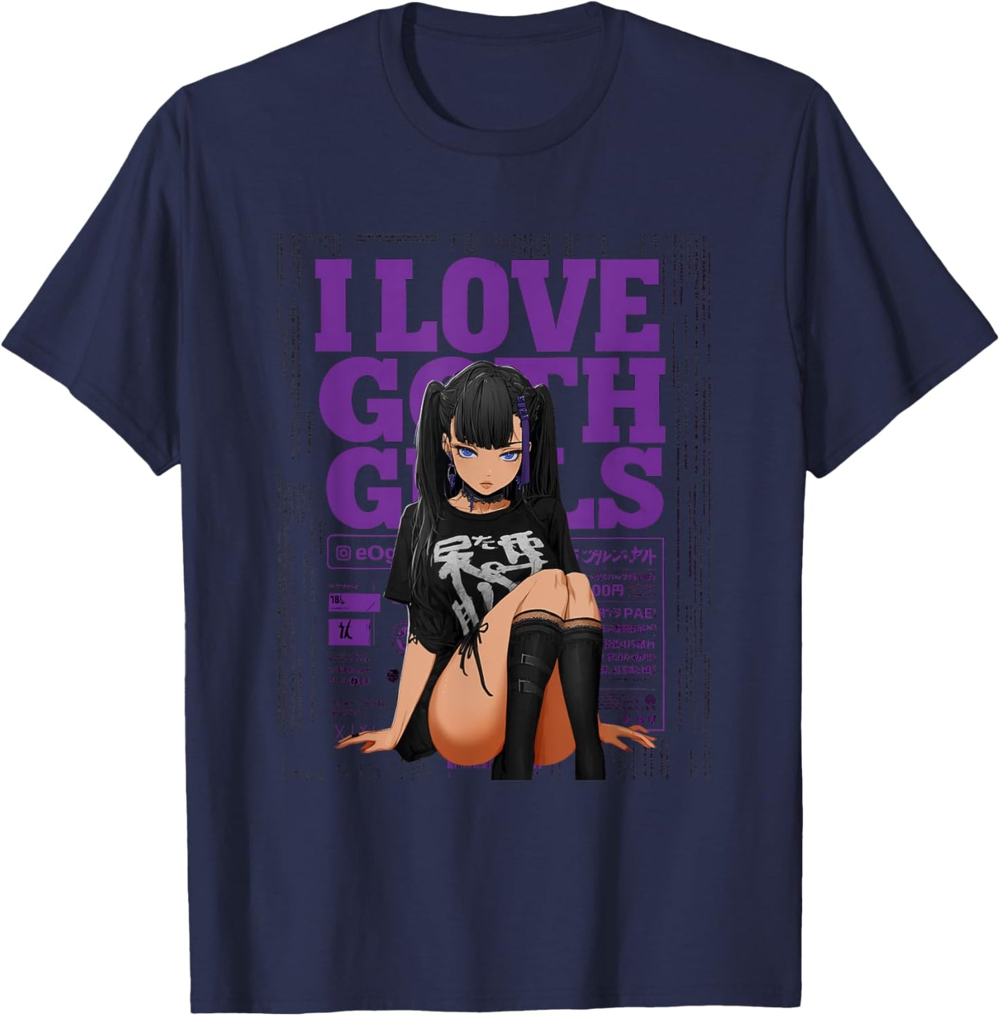 I Love Goth Girls – Titelseite für Herren, Gothic, Anime, Goth Lover T-Shirt - T-Shirt | Navy