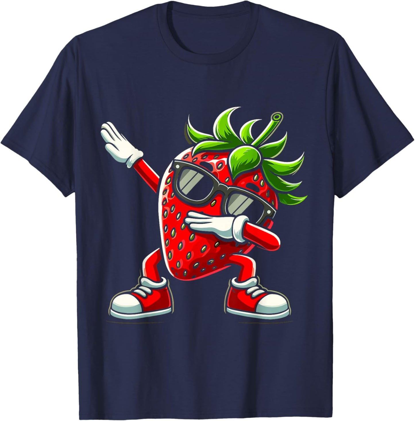 Funny Dabbing Strawberry Summer Fruit Lover Men Women Kids T-Shirt - T-Shirt | Navy