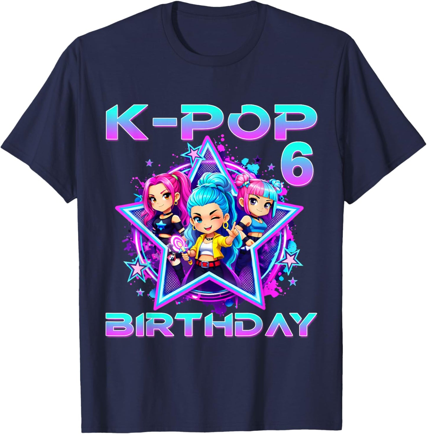 6th Birthday K-pop 6 Year Old Korean Music Birthday K Pop T-Shirt - T-Shirt | Navy