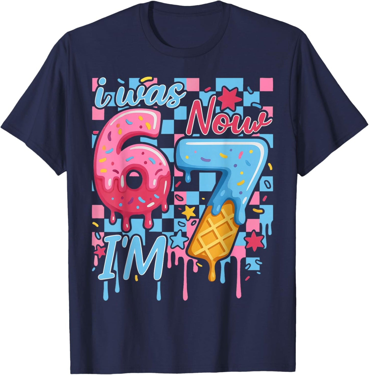 I was 6 Now Im 7 Funny Ice Cream Drip Birthday Boy Men Kids T-Shirt - T-Shirt | Navy