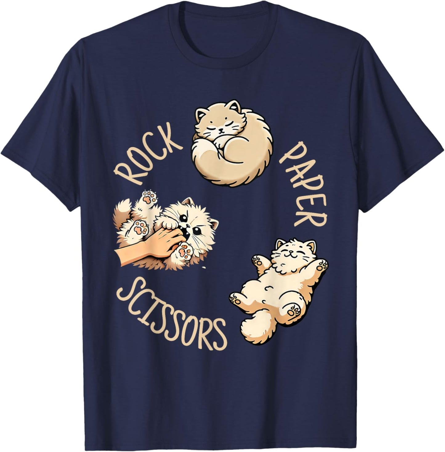 Funny Cat Rock Paper Scissors Game Cute Cat Women Men Kids T-Shirt - T-Shirt | Navy