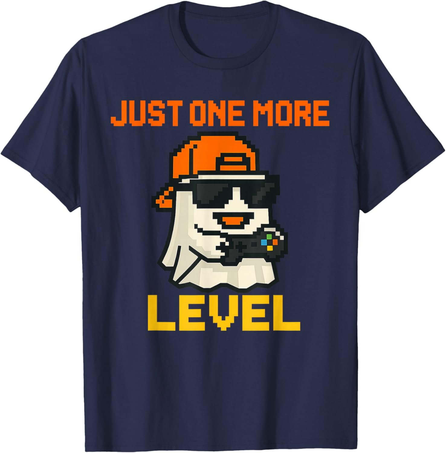 Just One More Level Ghost Gamer Funny Pixel Video Gaming Boy T-Shirt - T-Shirt | Navy