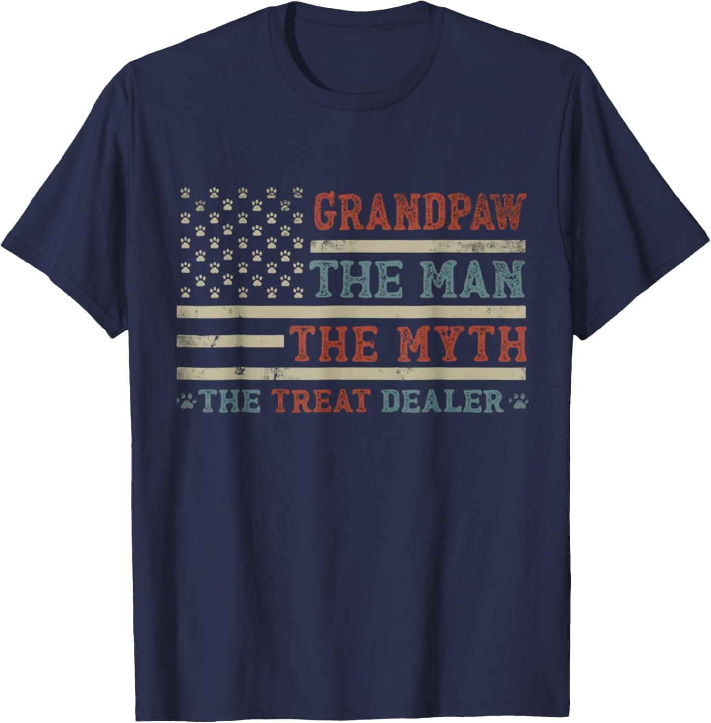 Grandpaw The Myth The Treat Dealer Fathers Day Dog Grandpa T-Shirt - T-Shirt | Navy