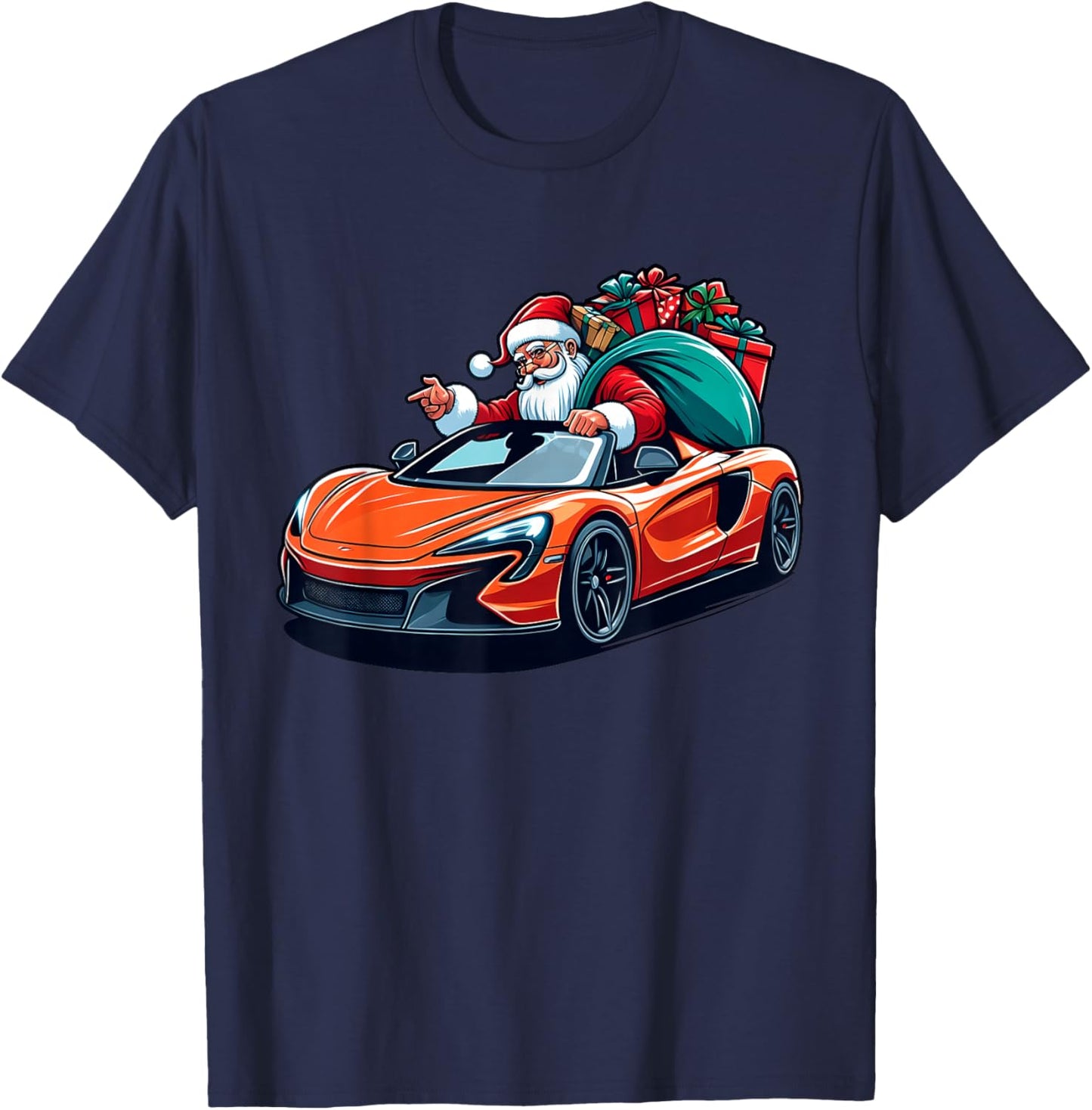 Funny Cool Santa Driving Sport Car Christmas Driver Pajama T-Shirt - T-Shirt | Navy
