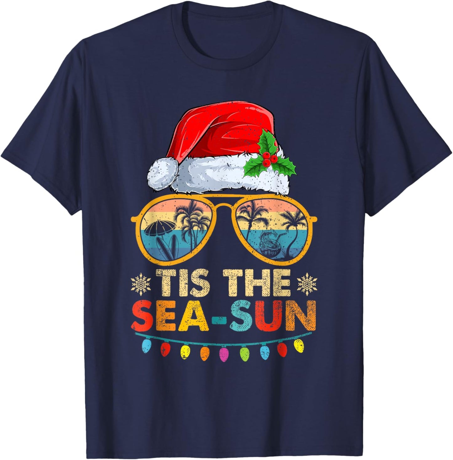 Tis The Sea Sun Santa Beach Summer Christmas In July Summer T-Shirt - T-Shirt | Navy