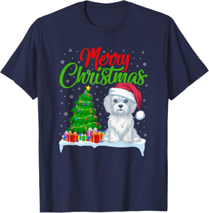 Maltese Dog Christmas Tree Lights Xmas Maltese Dog Lover T-Shirt - T-Shirt | Navy
