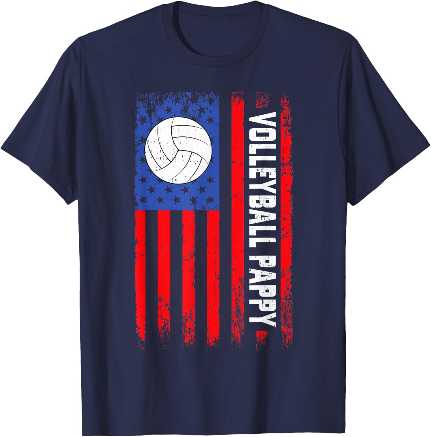 Volleyball Pappy American Flag Funny Volleyball Player T-Shirt - T-Shirt | Navy
