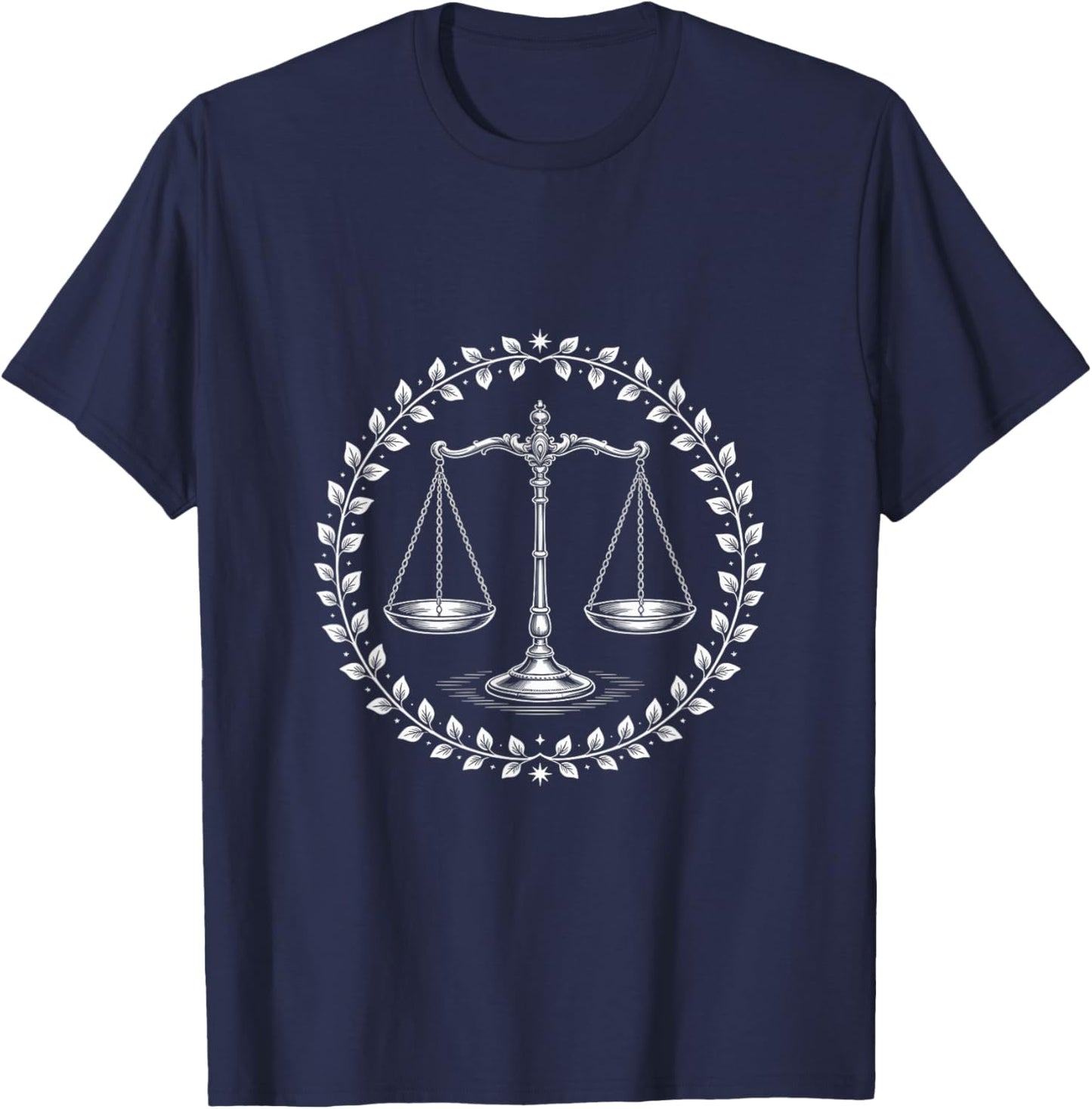 Law Balance Scales Emblem with Laurel Wreath T-Shirt - T-Shirt | Navy