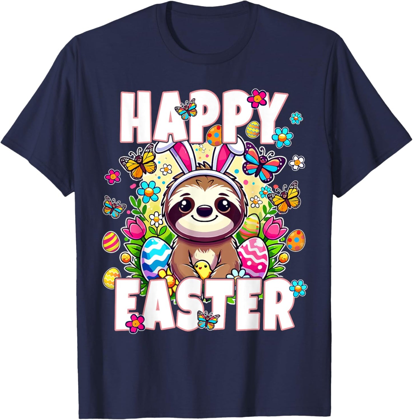 Happy Easter Bunny Sloth Easter Bunny Kids Adult Funny Sloth T-Shirt - T-Shirt | Navy