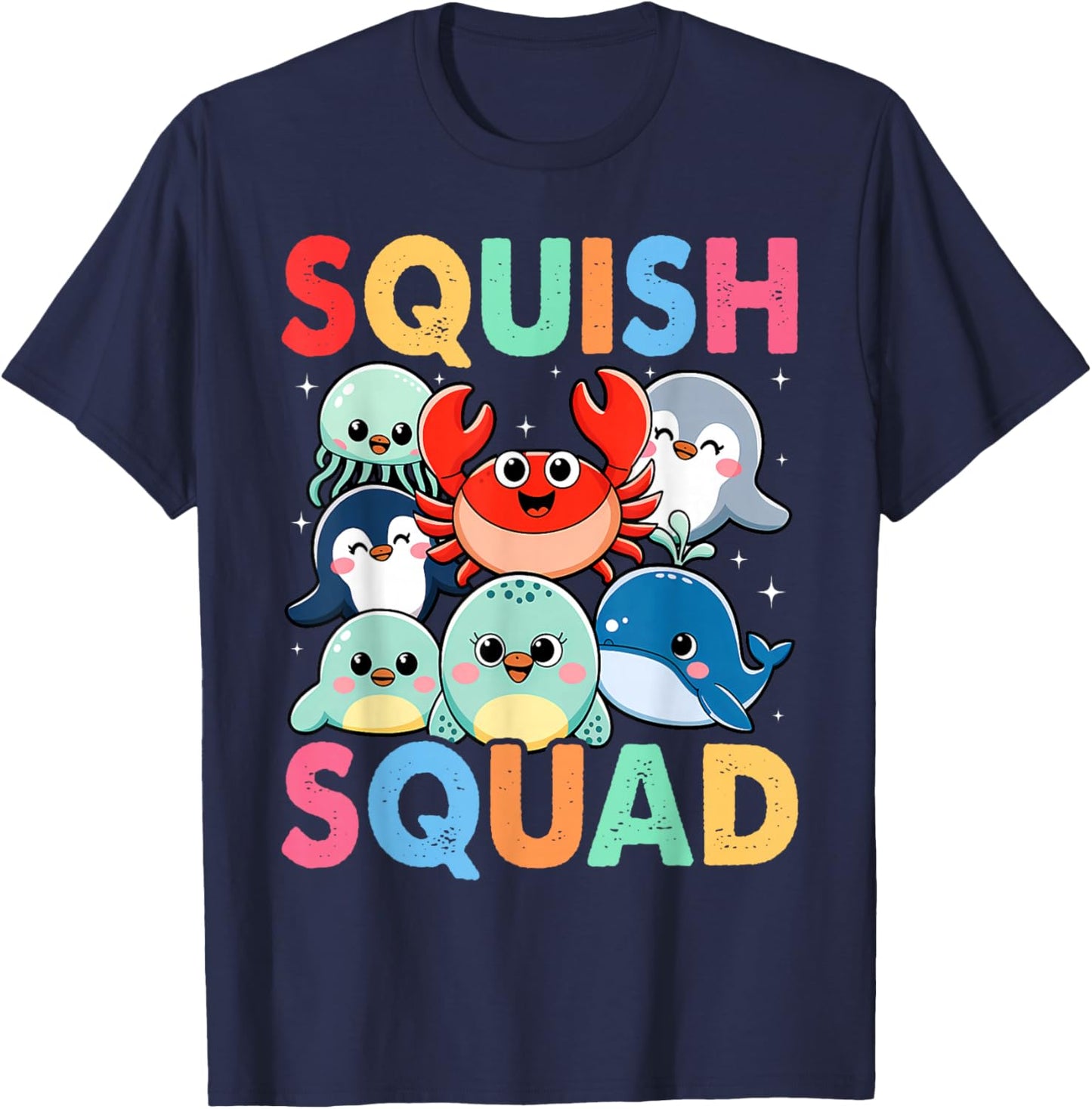 Squish Squad Mallow Soft Toy Cute for Kids Boy Girls T-Shirt - T-Shirt | Navy