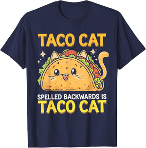 Tacocat Spelled Backwards Funny Taco Cat Cinco De Mayo Cat T-Shirt - T-Shirt | Navy