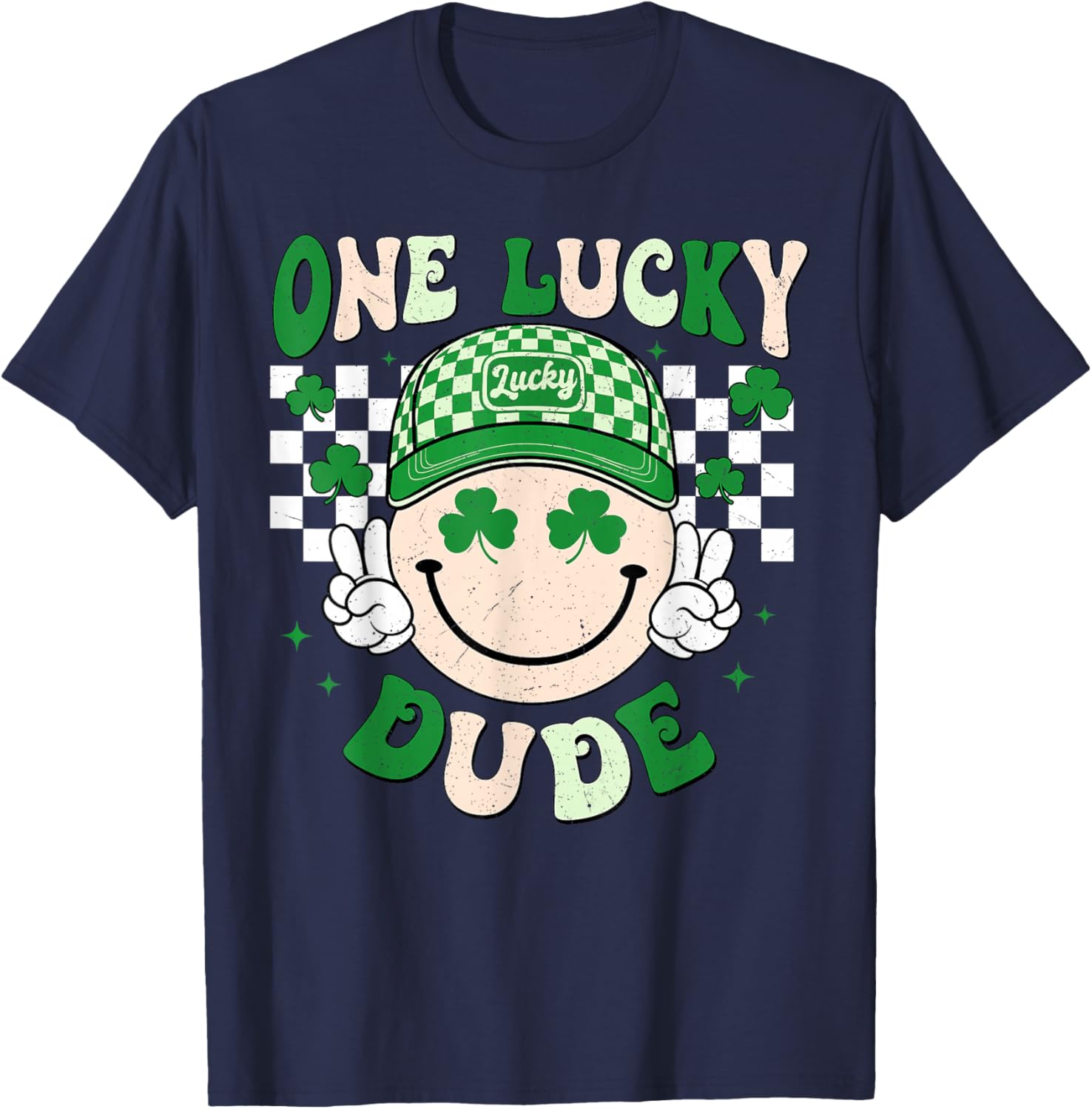 One Lucky Dude Groovy St Patrick Day Toddler Boys Kids T-Shirt - T-Shirt | Navy