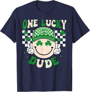 One Lucky Dude Groovy St Patrick Day Toddler Boys Kids T-Shirt - T-Shirt | Navy