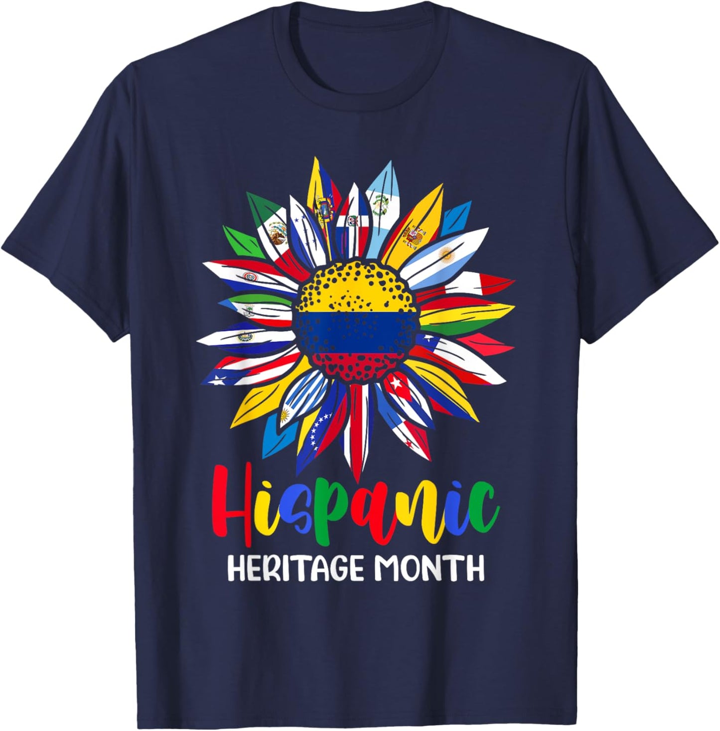 Hispanic Heritage Month Colombia Flag Sunflower Latino Flags T-Shirt - T-Shirt | Navy