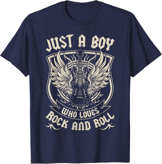 Rock Band Rock Concert Just A Boy Who Loves Rock And Roll T-Shirt - T-Shirt | Navy
