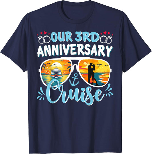Our 3rd Anniversary Cruise Husband Wife Couples Cruise Party T-Shirt - T-Shirt | Navy