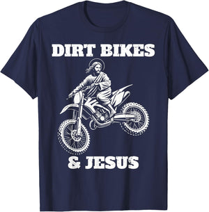 Funny Jesus Christ Dirtbike Motorcross Motocross Dirt Bike T-Shirt - T-Shirt | Navy