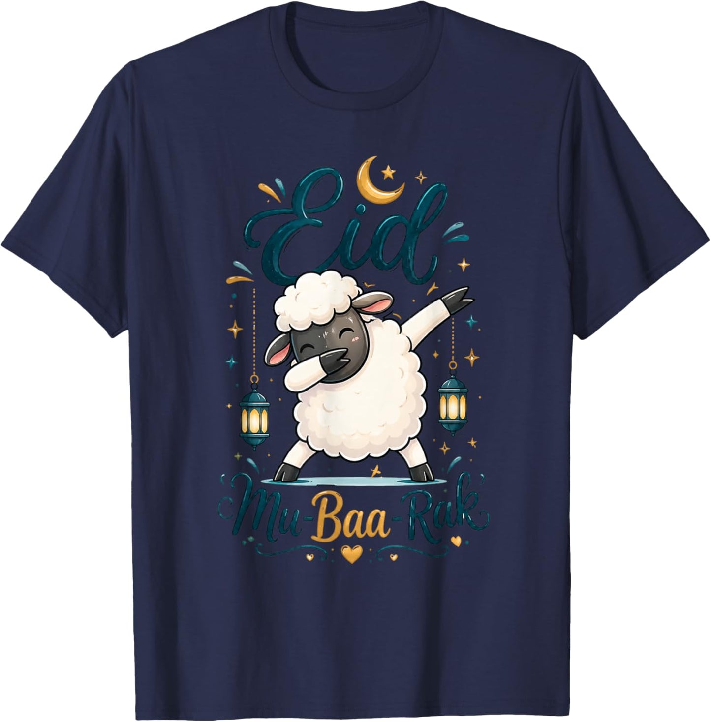 Happy Eid Al Adha Mubarak Kids Muslim Cute Sheep Holiday T-Shirt - T-Shirt | Navy