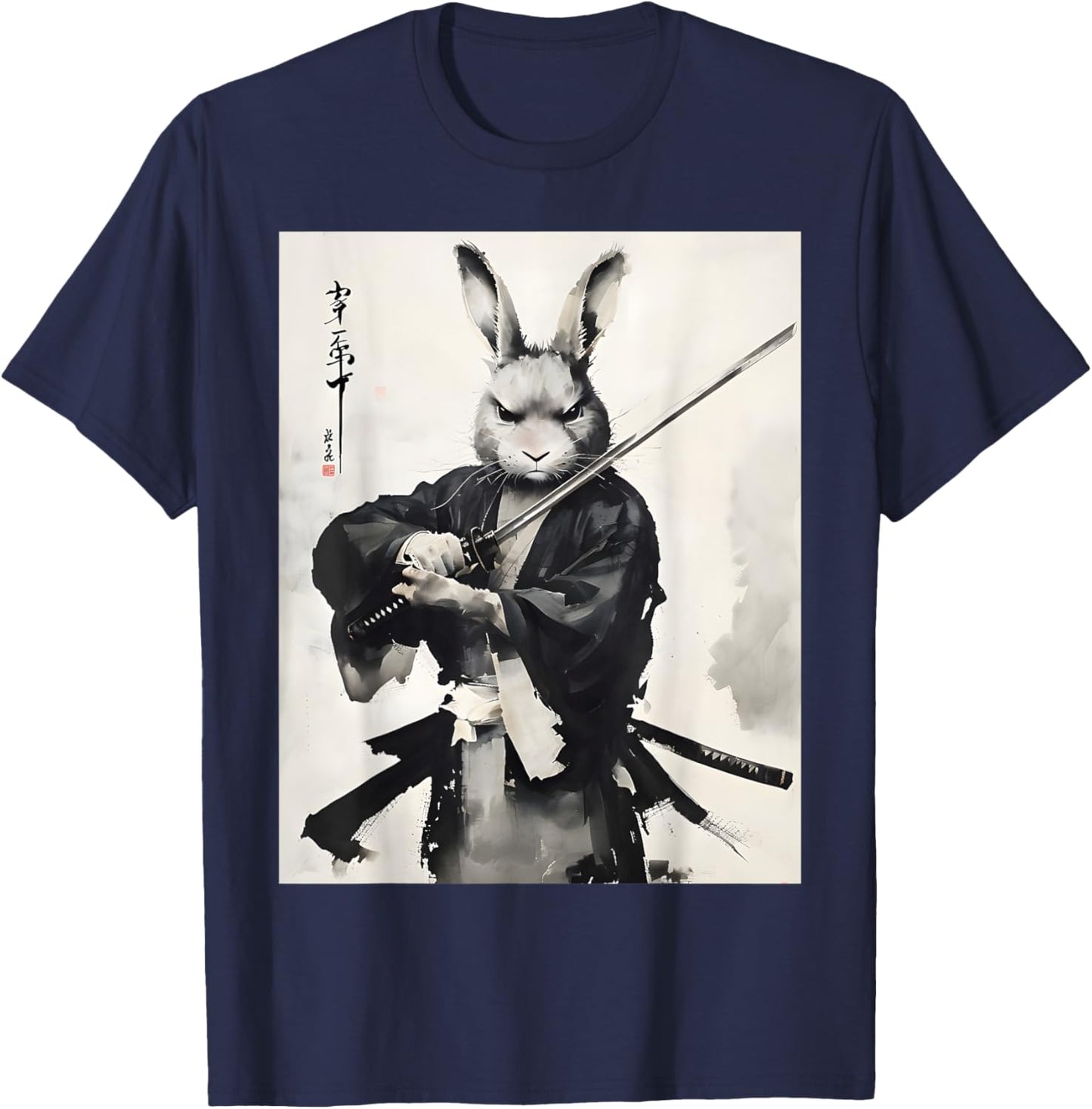 Samurai Bunny Vintage Rabbit Warrior Art Easter Day Men Boys T-Shirt - T-Shirt | Navy