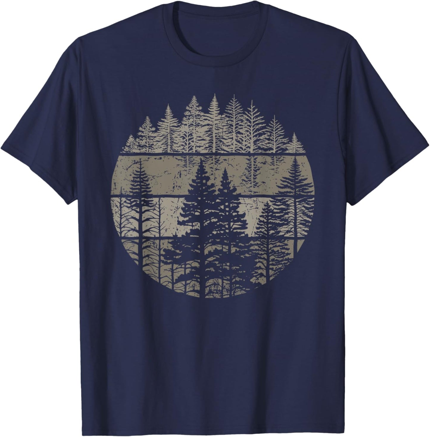 Retro Forest Trees Outdoors Nature Women Men Vintage Graphic T-Shirt - T-Shirt | Navy