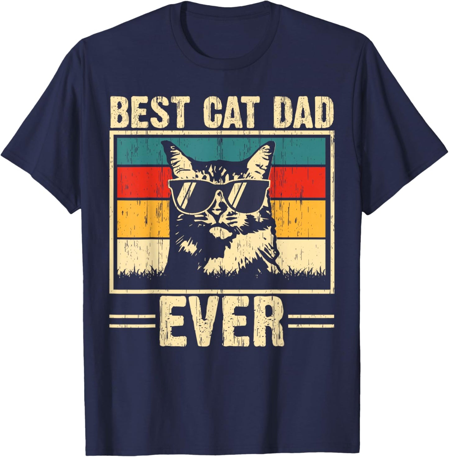 Best Cat Dad Ever Funny Cat Dad Lover Father's Day Cat Daddy T-Shirt - T-Shirt | Navy