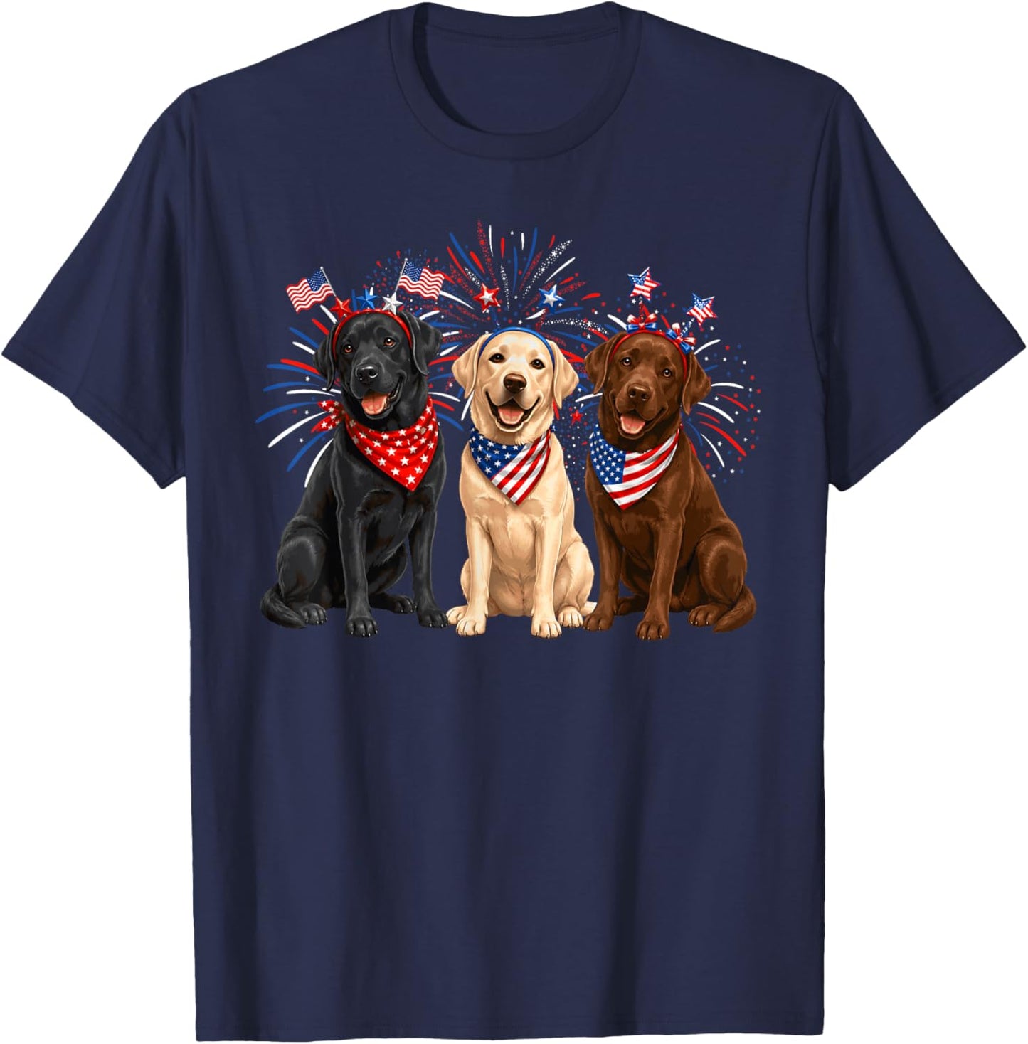 Cute Three Labrador Dogs American Flag 4th of July Patriotic T-Shirt - T-Shirt | Navy
