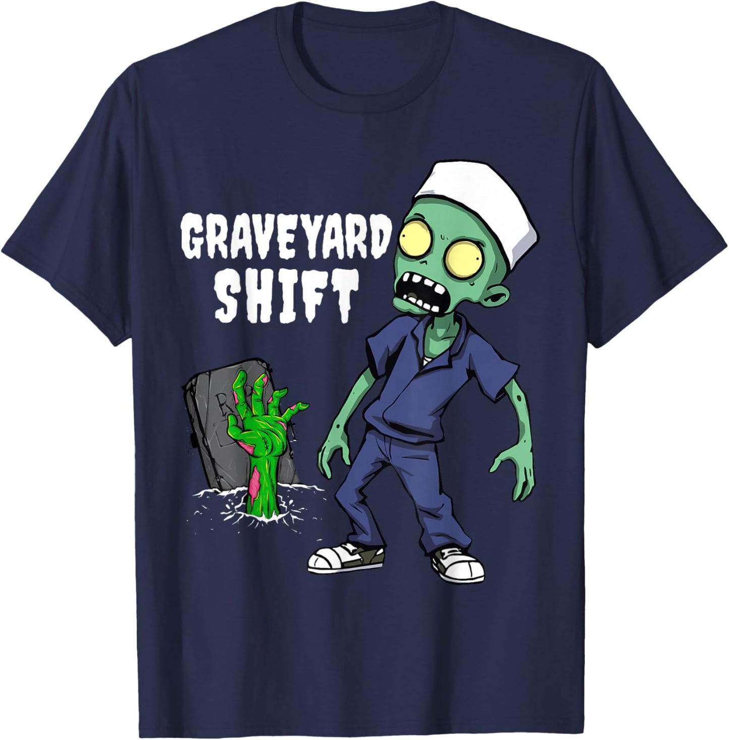 Graveyard Shift Funny Zombie Night Shift T-Shirt - T-Shirt | Navy