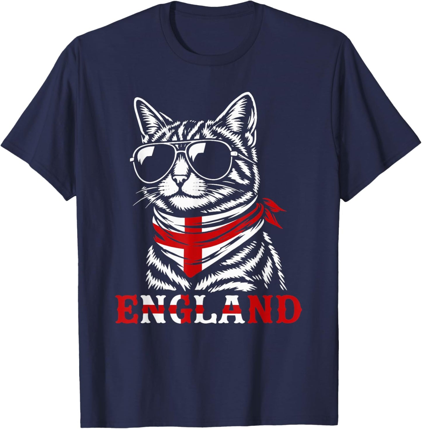 English Flag Funny Cat England T-Shirt - T-Shirt | Navy