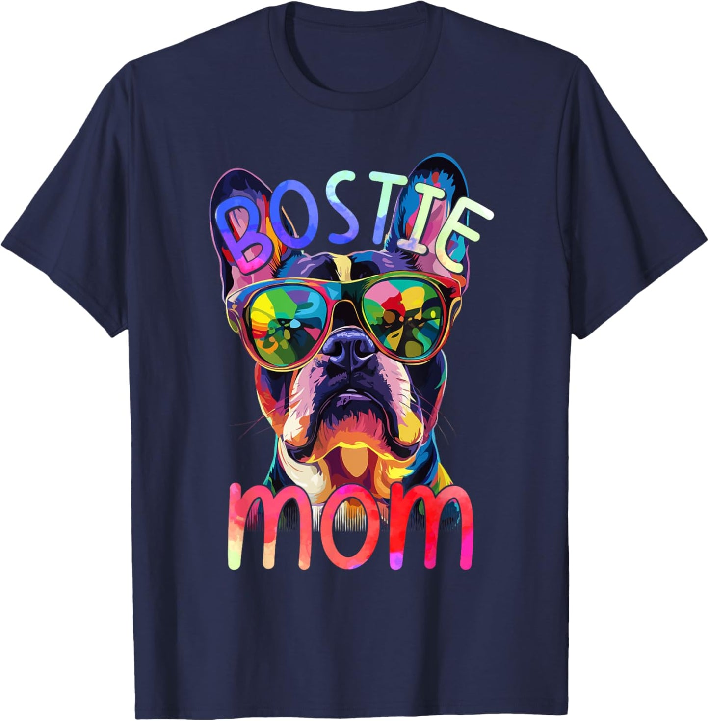 Boston Terrier Lovers Pop Art Boston Terrier Mom T-Shirt - T-Shirt | Navy