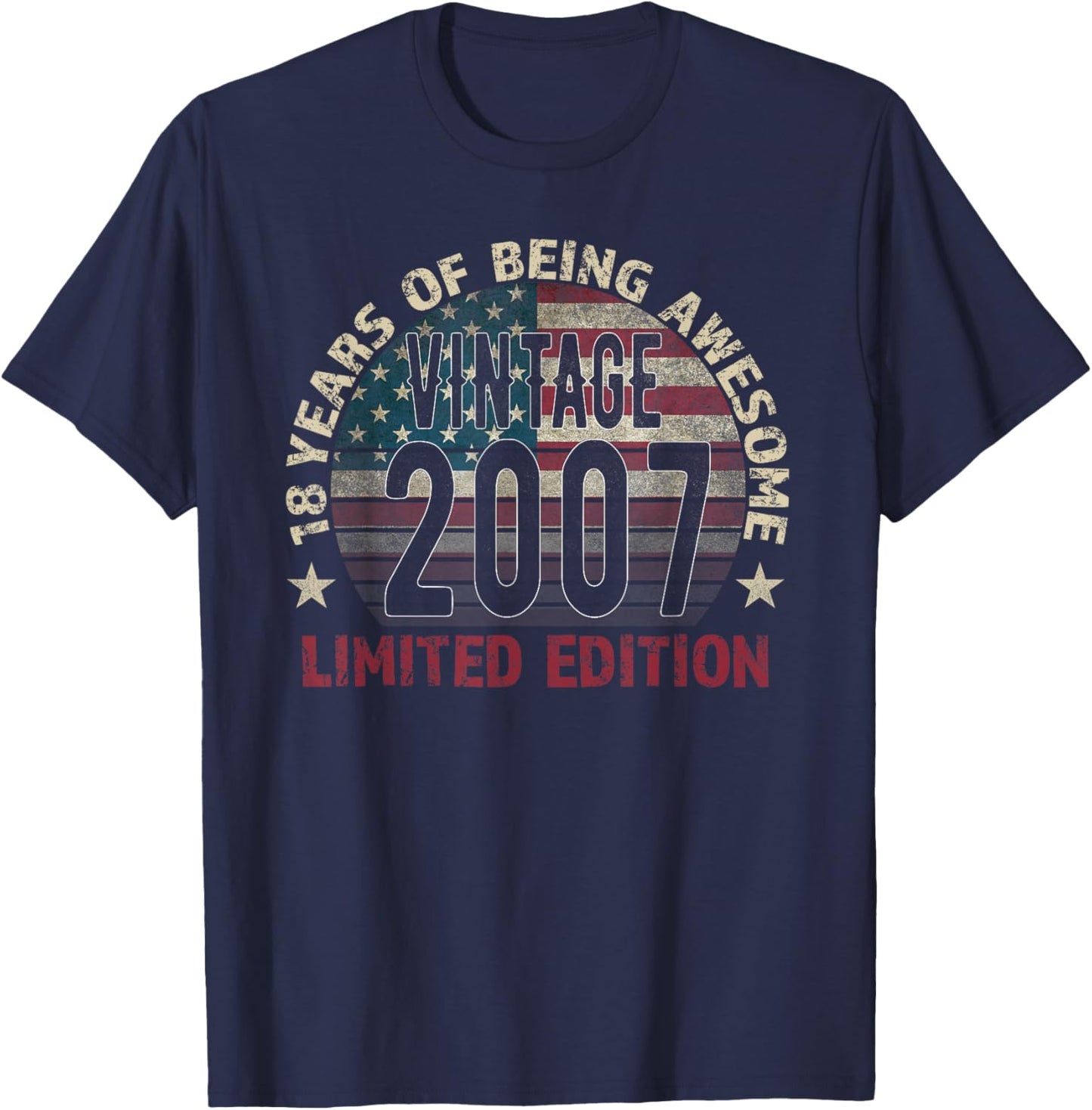 18th Birthday Gift Men Vintage Born 2007 Turning 18 Year Old T-Shirt - T-Shirt | Navy