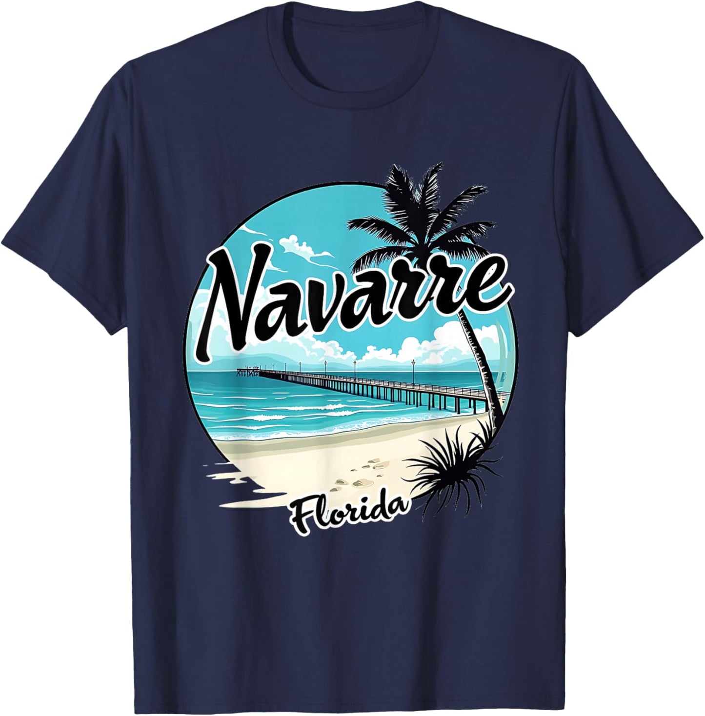Scenic Navarre Florida Beach and Pier Art T-Shirt - T-Shirt | Navy