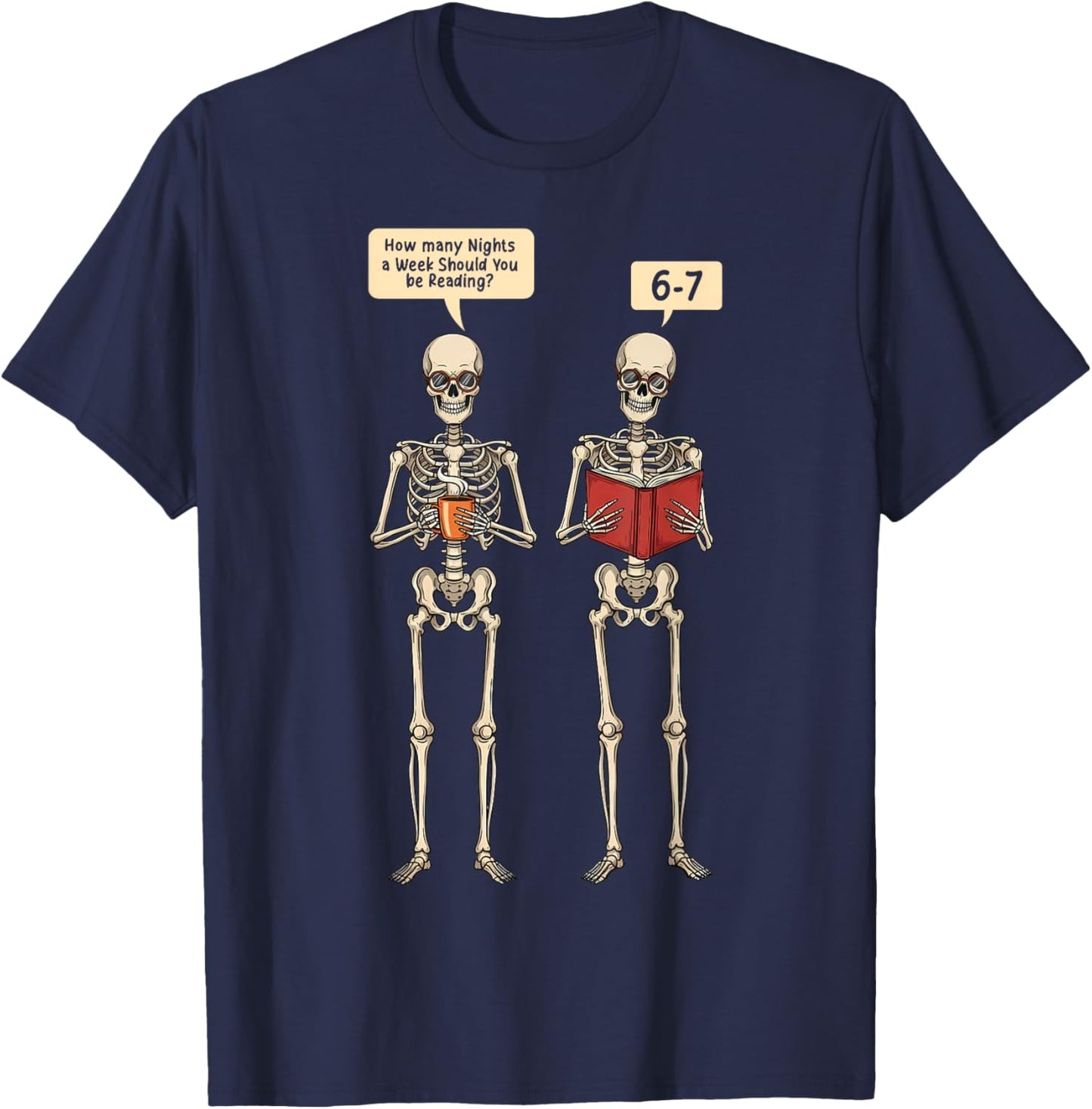 How Many Nights Reading Skeleton Book Lover Reader T-Shirt - T-Shirt | Navy