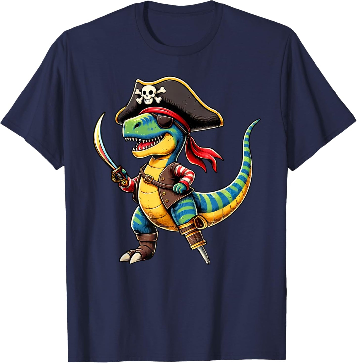 Funny Halloween Boys Kids Toddlers Dinosaur Trex Pirate T-Shirt - T-Shirt | Navy