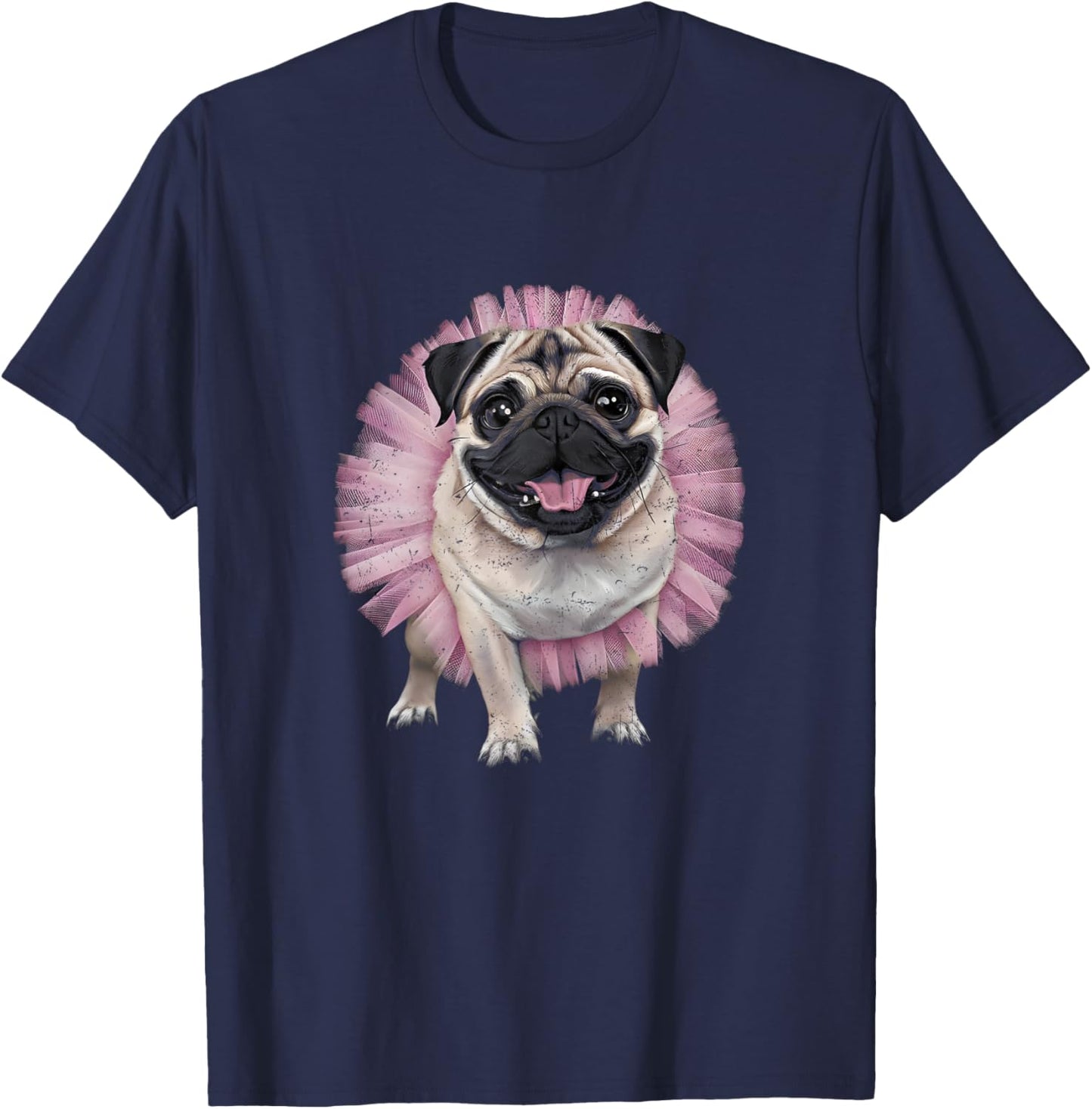 Pug Tutu Ballerina Ballet Pug Lover Distressed T-Shirt - T-Shirt | Navy