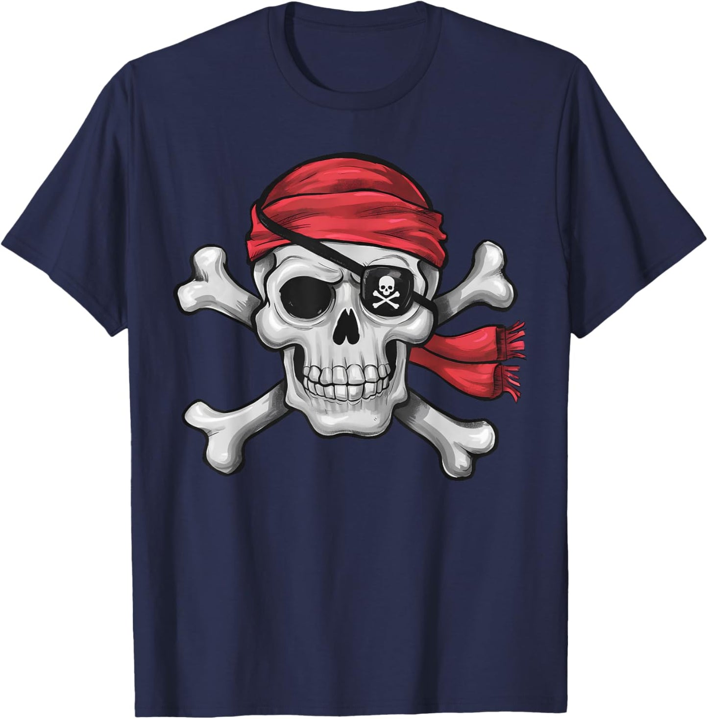 Pirate Skull Crossbones Halloween Costume Men Boy Kids T-Shirt - T-Shirt | Navy