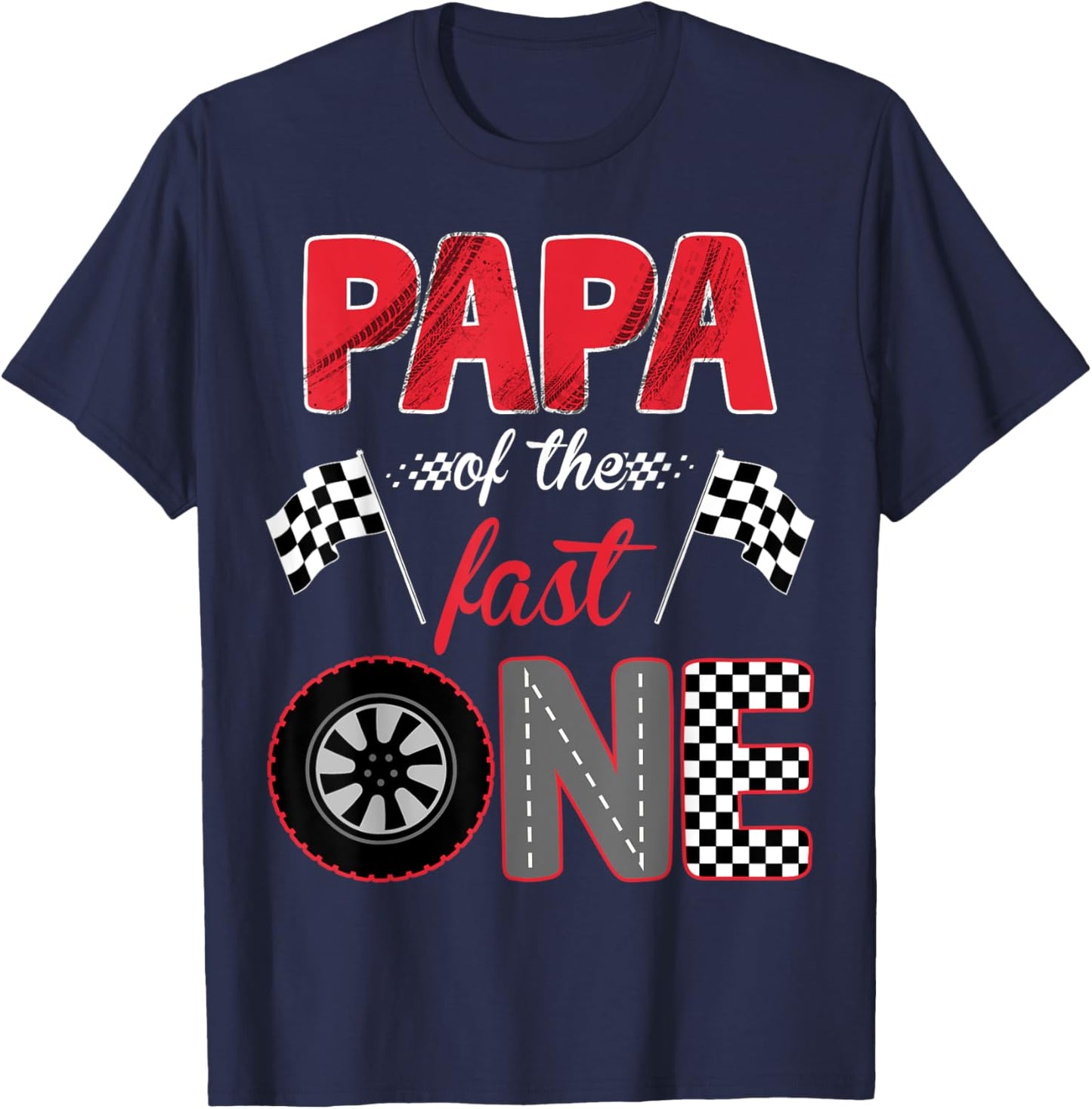 Papa Of The Fast One Birthday 1st Race Car Family T-Shirt - T-Shirt | Navy