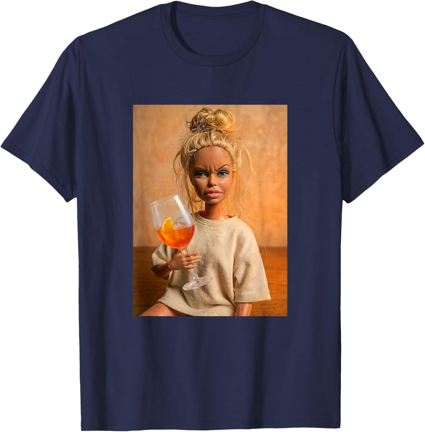 Disgusted Face Doll Meme Funny Orange Spritz Cocktail Fun T-Shirt - T-Shirt | Navy