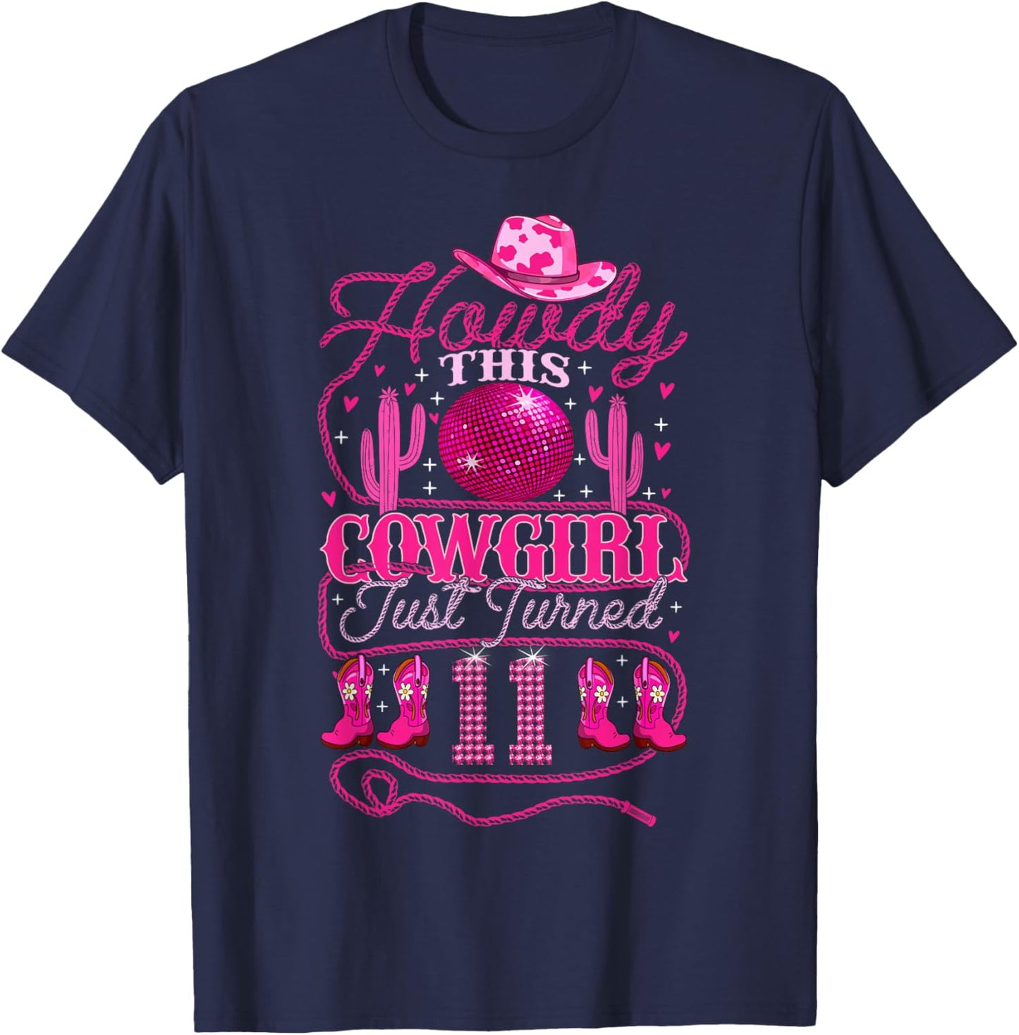11yr Birthday Cowgirl Western 11 Year Old Girl 11th Birthday T-Shirt - T-Shirt | Navy