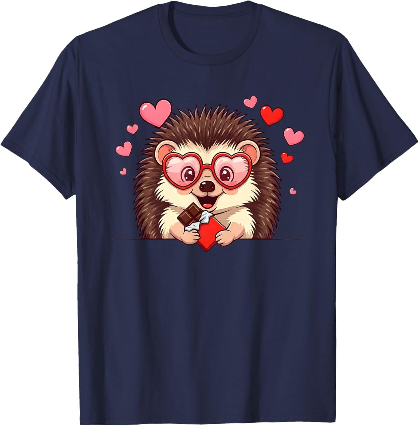 Funny Hedgehog Heart Chocolate Valentine Kids T-Shirt - T-Shirt | Navy