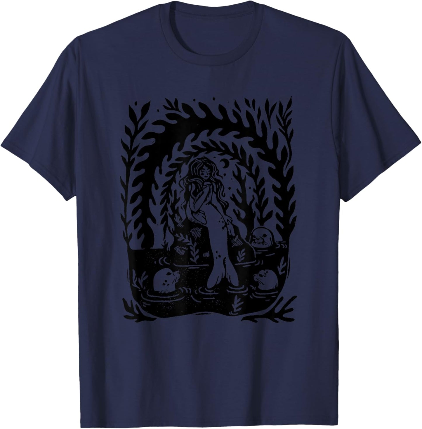 Mystical Selkie Seal Woman Woman with Seals Mermaid Selkie T-Shirt - T-Shirt | Navy