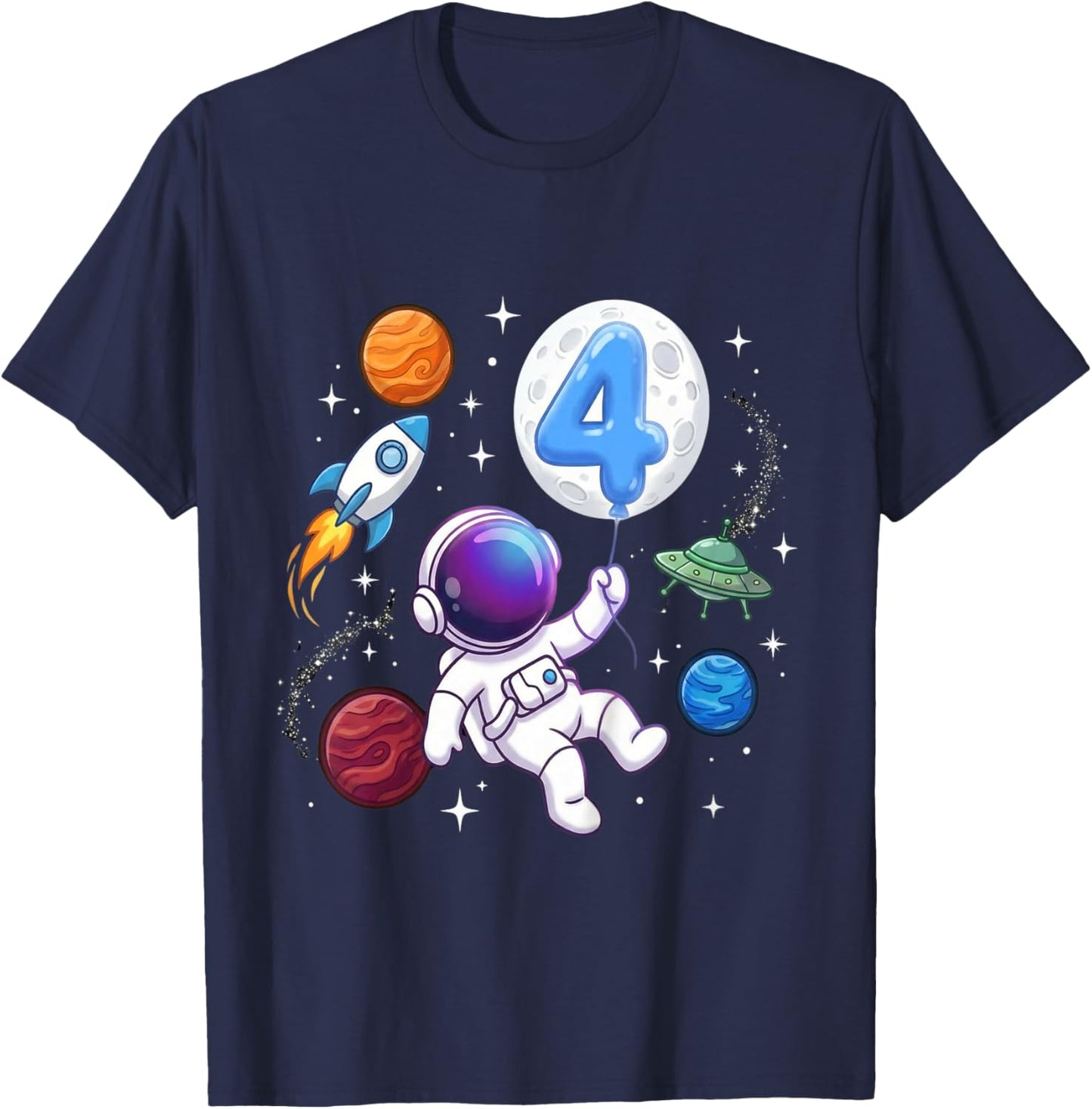 Kinder Astronaut 4. Geburtstag - Junge 4 Jahre alt Kindergeburtstag T-Shirt - T-Shirt | Navy