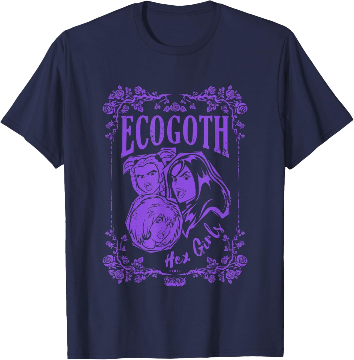 Scooby-Doo Hex Girls Ecogoth Distressed Floral Chest Logo T-Shirt - T-Shirt | Navy