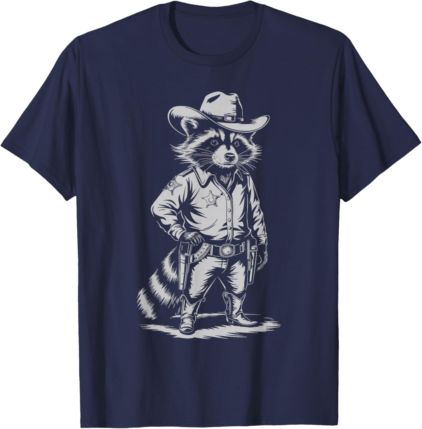 Vintage Style Raccoon Panda Cowboy Western Country Cowgirl T-Shirt - T-Shirt | Navy