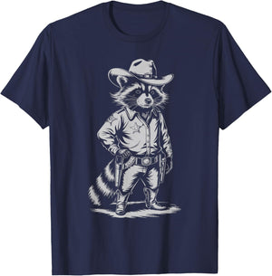 Vintage Style Raccoon Panda Cowboy Western Country Cowgirl T-Shirt - T-Shirt | Navy