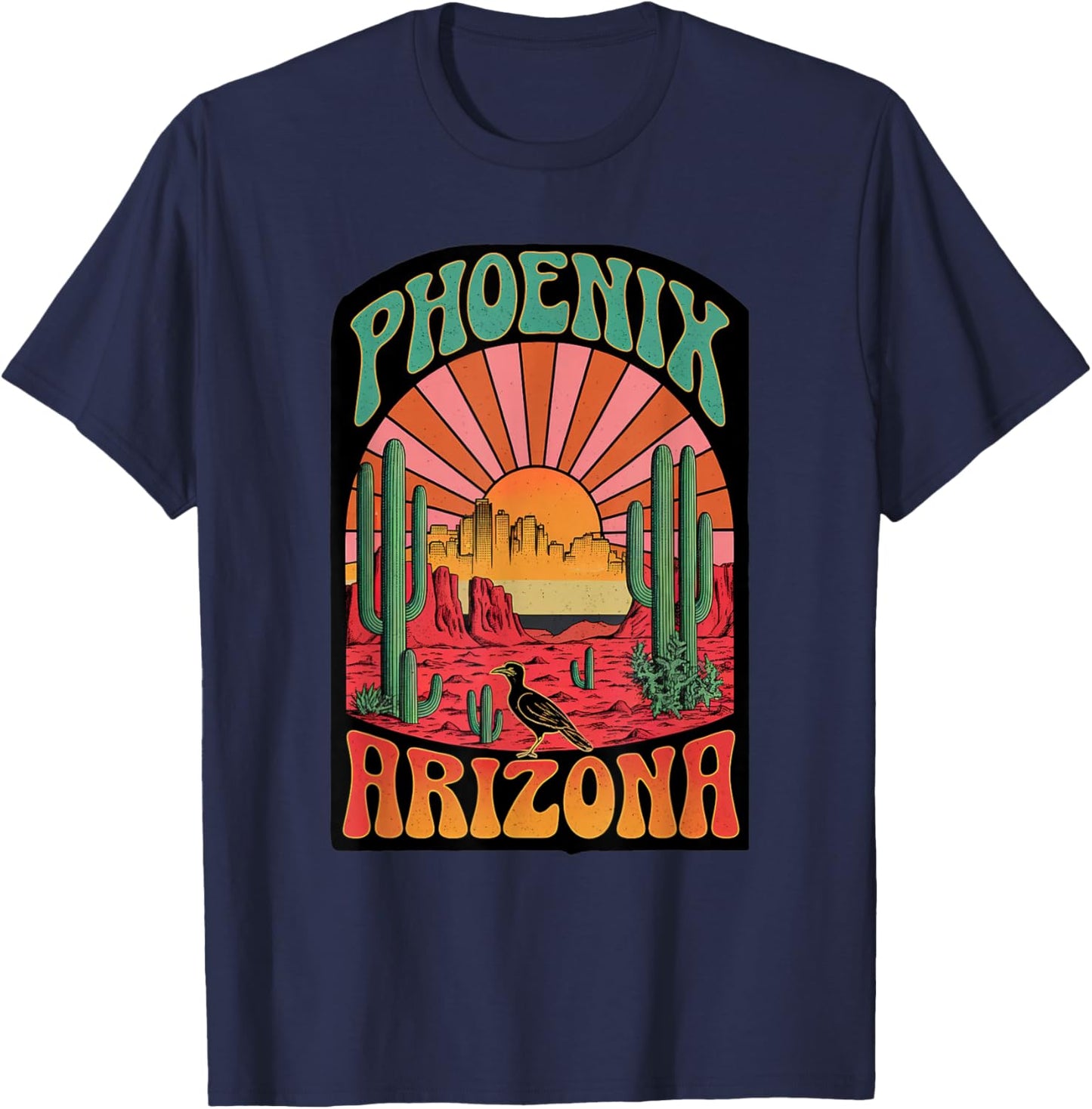 Vintage Phoenix Arizona Skyline Cityscape Retro Style T-Shirt - T-Shirt | Navy