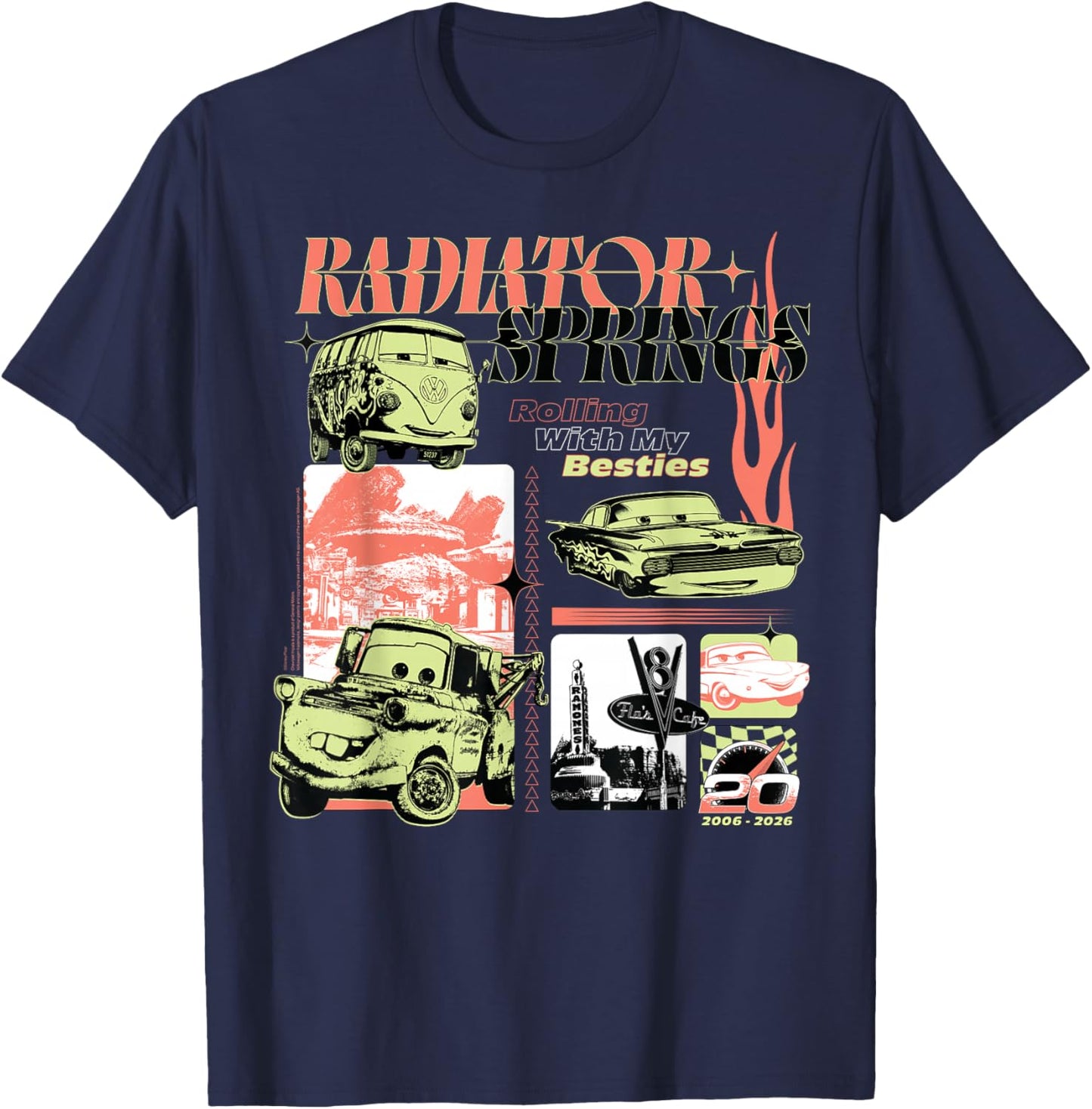 Disney & Pixar's Cars 20th Anniversary Rolling with Besties T-Shirt - T-Shirt | Navy
