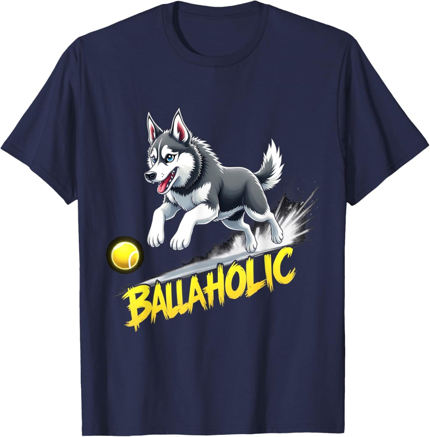Funny Ballaholic Siberian Husky Dog Chasing Ball T-Shirt - T-Shirt | Navy